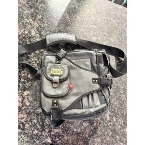 Diesel Grey Canvas Messenger Bag Industrial Crossbody Utility Y2K Streetwear